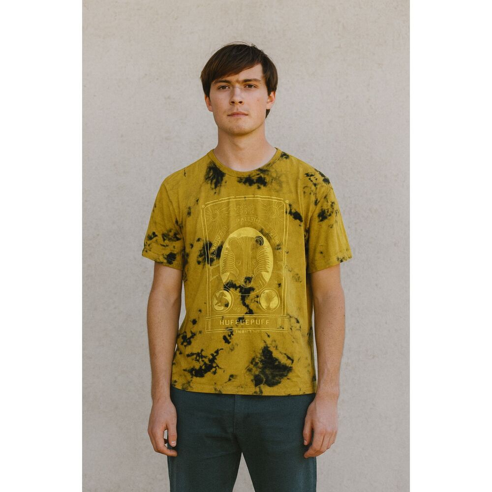 Harry Potter Hufflepuff Yellow Tie Dye Wizard T Shirt Tee Top   Mens Size Medium